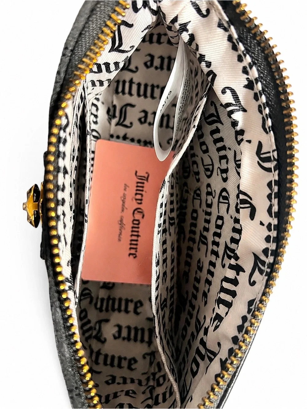 Juicy Couture Black Embroidered Logo Shoulder Bag with Gold Accent